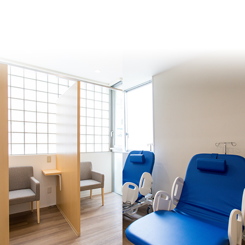 院内で下剤服用が可能な前処置室(専用トイレ付)とリカバリー室を完備